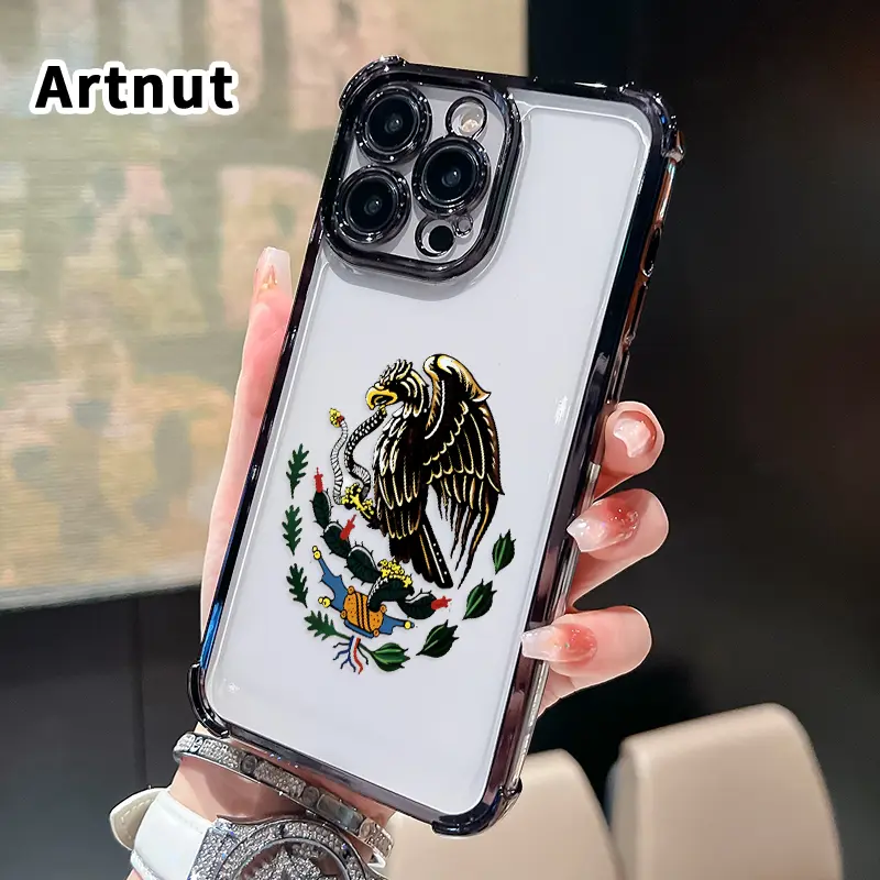 Phone Case for iPhone 17 16 Pro Max 15 Plus 14 13 12 11 E Air Mexican Eagle Emblem Pattern Premium Plated Cover Casing Clear Protective Four Corners Air Cushion Anti-drop