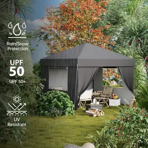 OP-Garvee 10x10 Feet Instant Pop-Up Canopy Tent - Quick One-Push Setup Outdoor Sun Shelter for Events, Parties & Camping. Commercial-Grade Foldable Canopy with 4 Detachable Sidewalls - Sleek Black Design
