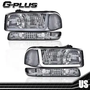 4pcs Fit For 99-07 GMC Sierra/Yukon LED DRL Smoke Chrome Headlights+Bumper Lamps