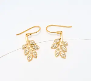 Diamonique Gemstone Leaf Earrings, Sterling Silver