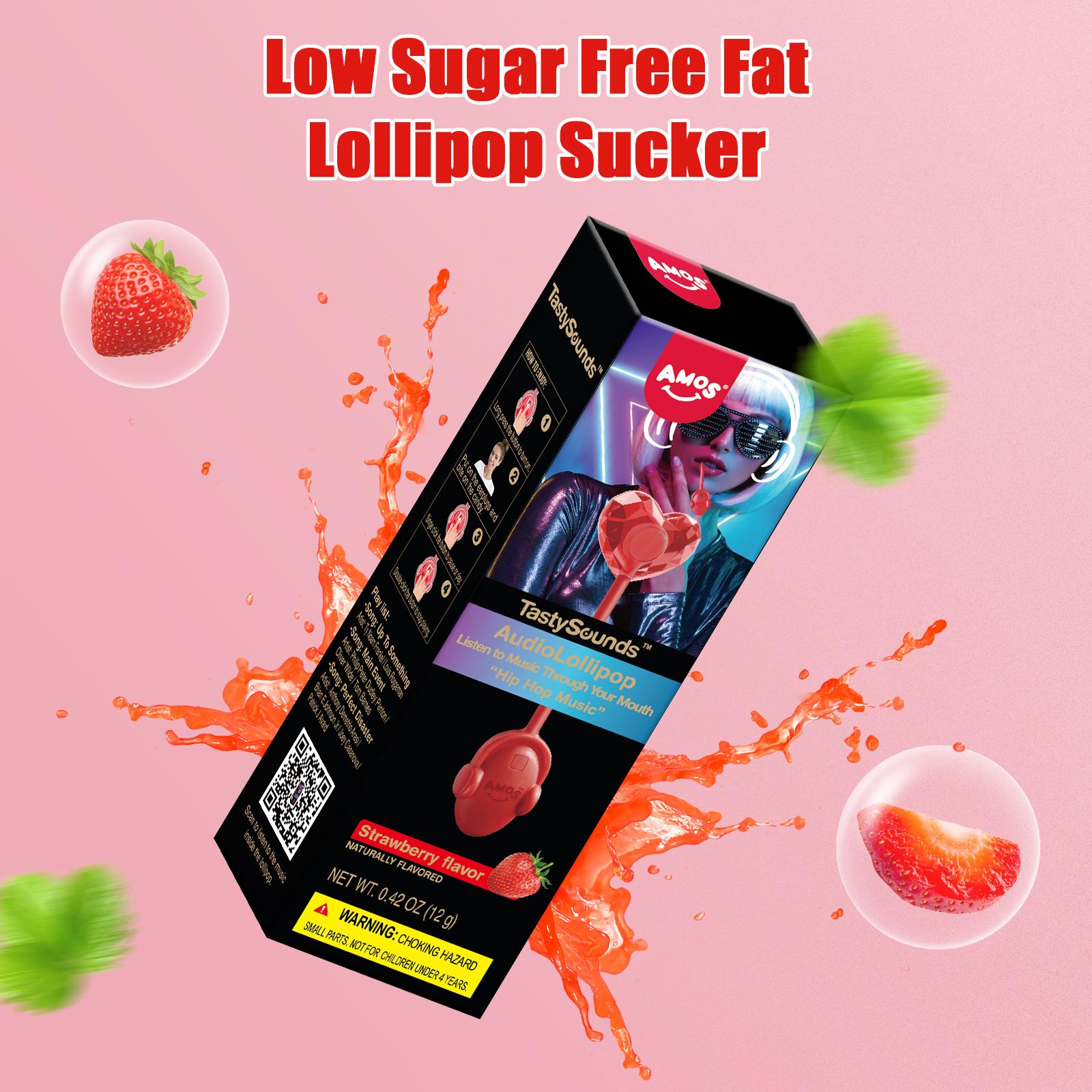 Amos TastySounds Music Lollipops – Sugar-free heart-shaped candies with bone conduction music tech | K-pop inspired Strawberry, Blueberry, Watermelon, Blackberry Fallontonight lollipop star