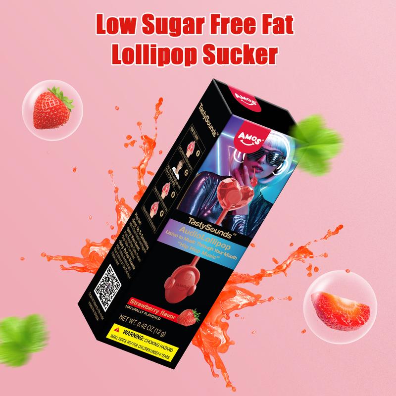 Amos TastySounds Music Lollipops – Sugar-free heart-shaped candies with bone conduction music tech | K-pop inspired Strawberry, Blueberry, Watermelon, Blackberry Fallontonight lollipop star