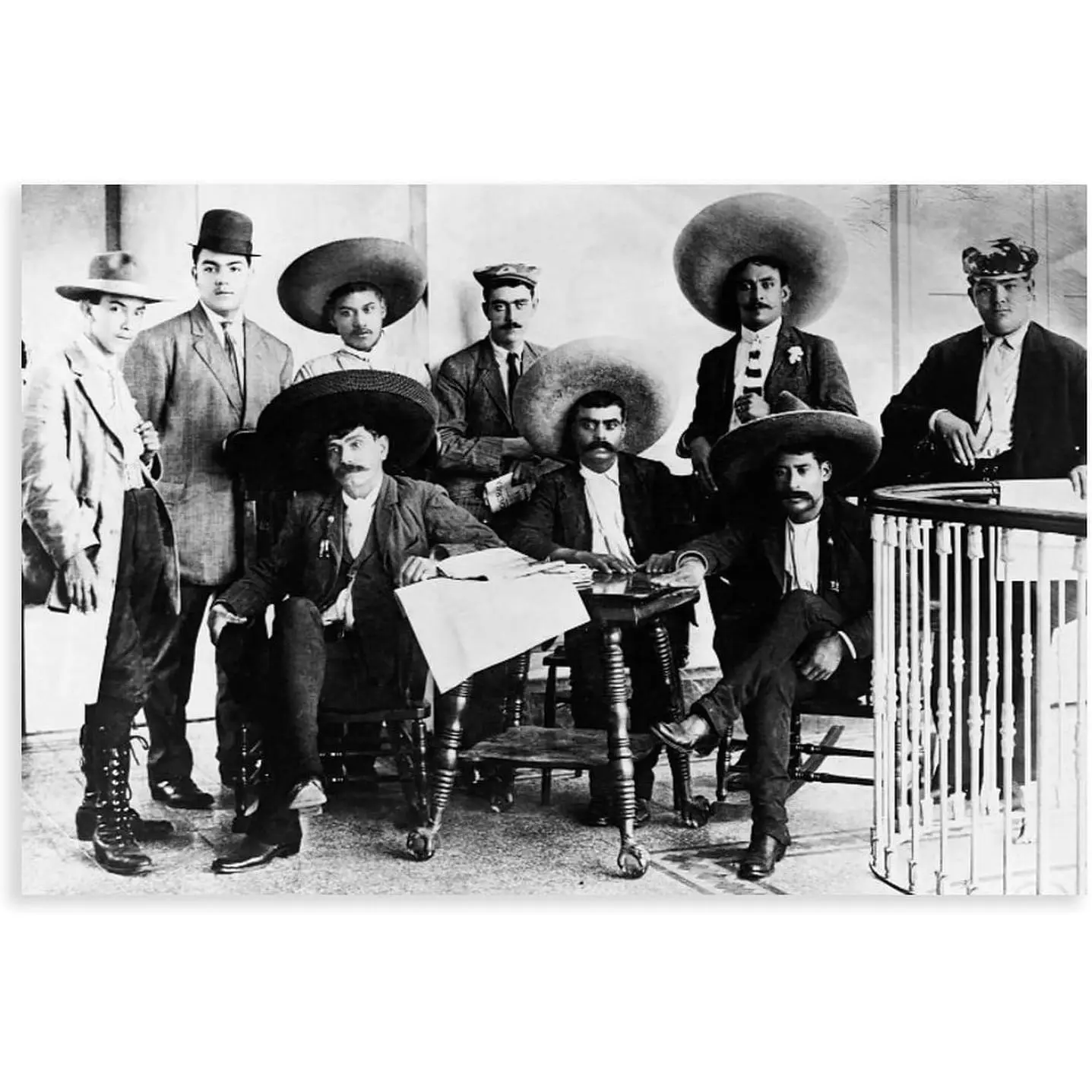 Emiliano Zapata Mexican Revolution Black-and-White Artistic Handmade Inkjet Canvas Print, Home Supplies Wall Art, Room Aesthetic Home Decor Poster