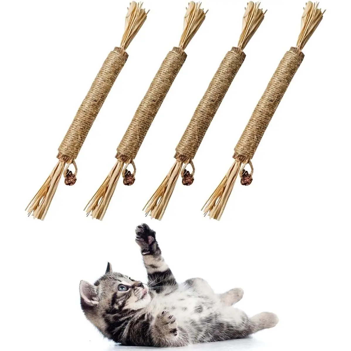 4 Pack Natural Silvervine Sticks Cat Chew Toys for Kittens Dental Care Interactive Catnip Teething Sticks for Indoor Cats Durable