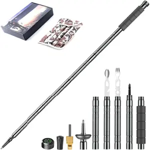 Trekking Pole Tactical Walking Stick, Multifunctional Lightweight Aircraft Aluminum Collapsible Survival Hiking Pole with Storage Bag for Women Men Seniors Camping Backpacking