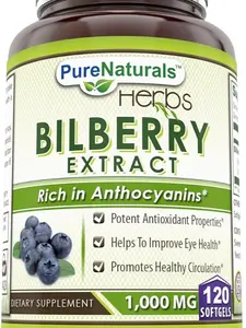 Pure Naturals Bilberry Extract Supplement | 1000 Mg | 120 Softgels | Non-GMO | Gluten-Free | Made in USA