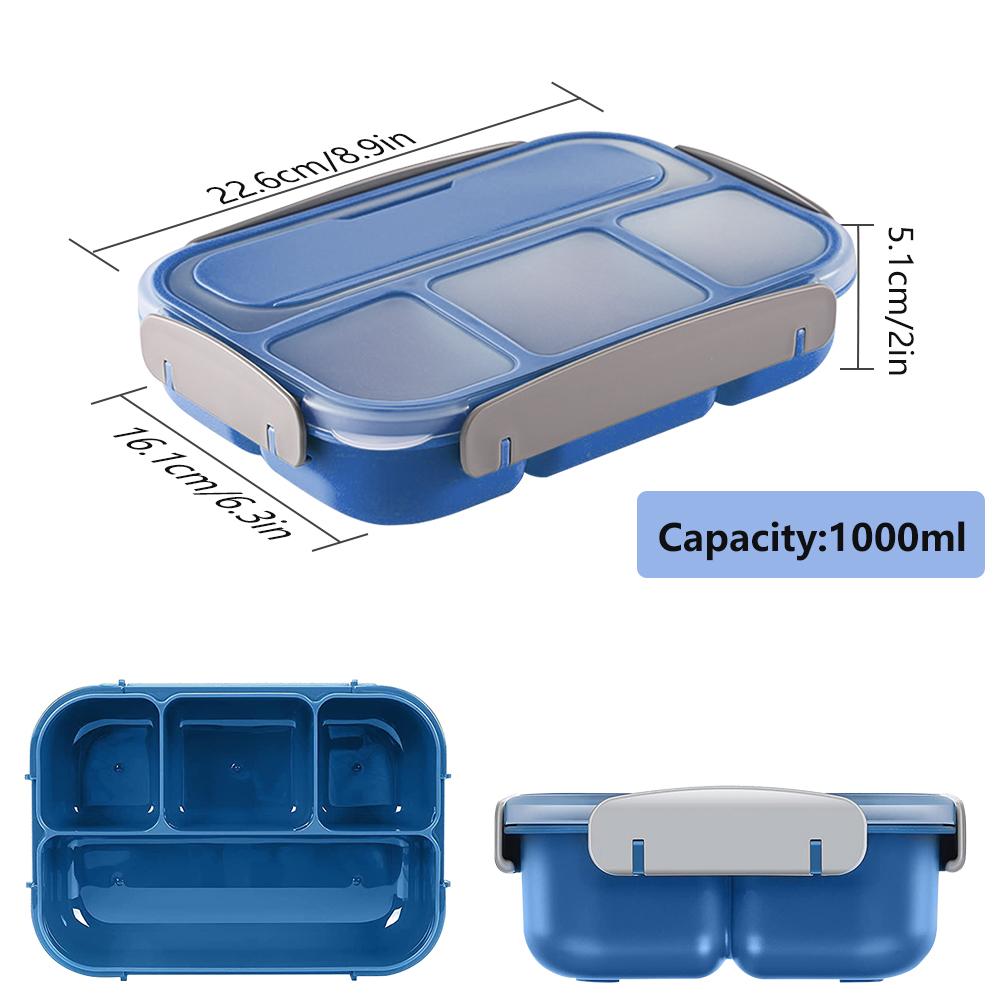 Bento Lunch Box, Boys and Girls Bento Lunch Box with 4 Compartments and Spoon 1000 ML Leakproof Food Storage Box for School, Work and Travel, BPA Free, Three Colors Gift, Christmas gift