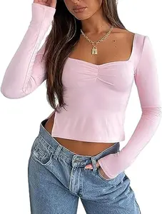 Women Crop Tank Tops Thick Straps Square Neck Cami Y2k Slim Fit Long Sleeve Going Out Tops Vest Club Streetwear