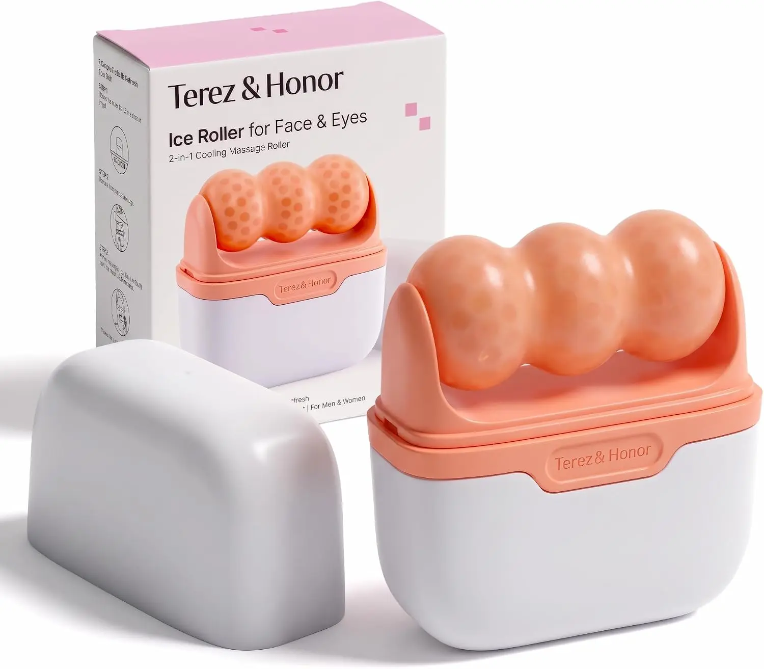 Terez & Honor Ice Roller for Face & Eyes 2-in-1 Cooling Massage Tool with Orange Bubbles for Relaxation and Relief