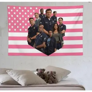 Lucy Chen The Rookie Pink American Flags Tapestry Tim Bradford For Tapestry Wall Decor, Indoor Wall Tapestries, Room Decor, One Side Polyester Wall Flag