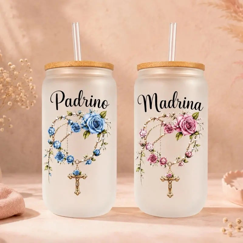 Madrina & Padrino Sublimated 16 oz Frosted Glass Cups