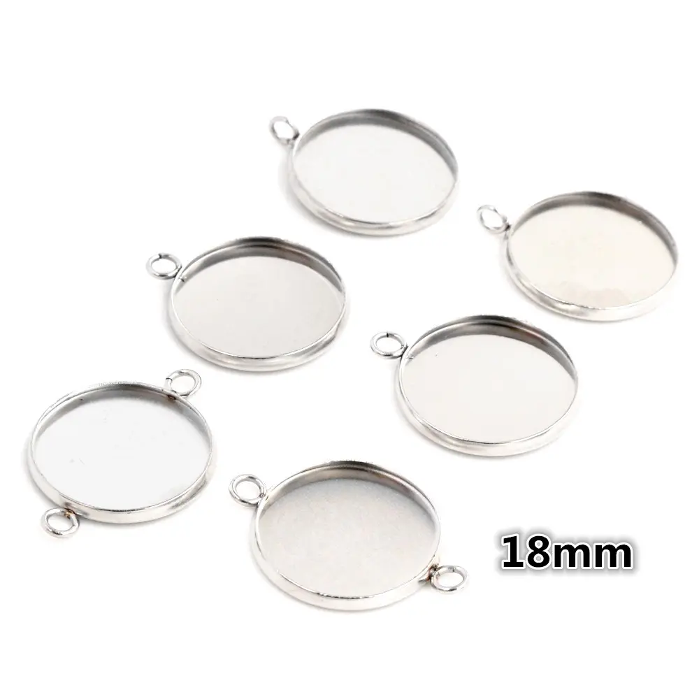 (Never Fade) 18mm 20pcs Stainless Steel 3 Style Cameo Settings Cabochon Base Charms Pendant