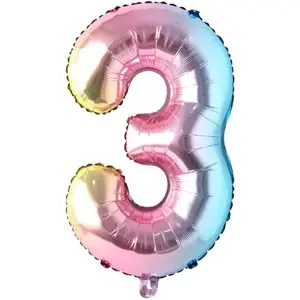 40 inch number balloons Big Size Rainbow Number Foil Helium Balloons Large Self Inflating Foil Number Balloons 0-9 for Boys Girls Birthday Party Celebration Decoration (number 3)