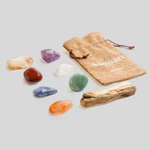 7 Chakras Crystal Healing Stones Set (Sodalite, Rock Crystal, Amethyst, Citrine, Carnelian, Red Jasper, Green Quartz), Palo Santo Stick, And Fabric Bag