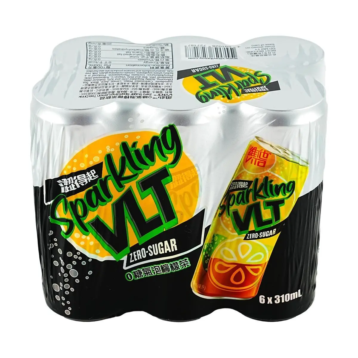 VITASOY Vita 0 Sugar Sparkling Lemon Tea 310ml Cans (6 Pack) - Hong Kong Style Sugar-Free Low Calorie Beverage
