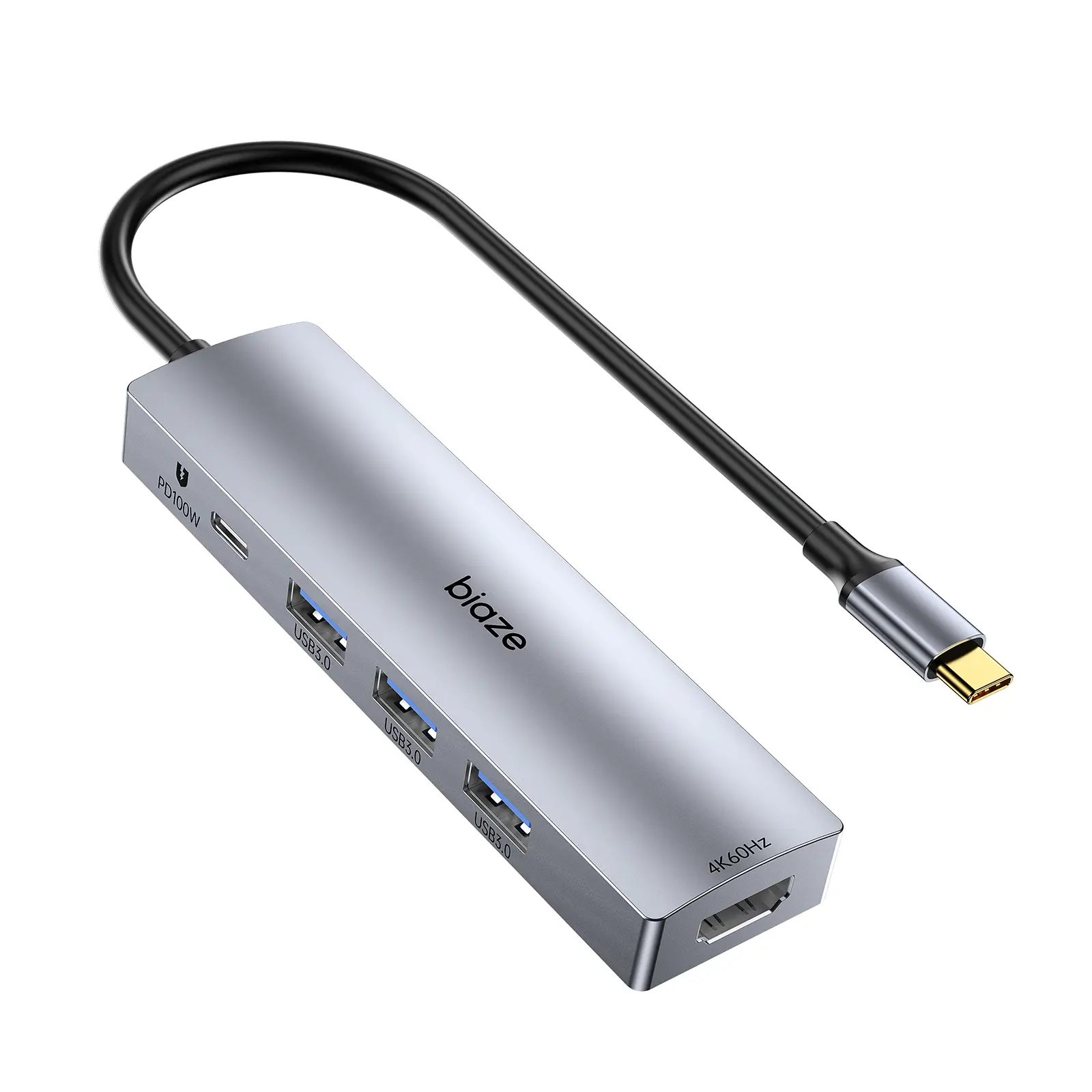 Biaze 5-in-1 USB C Hub Adapter, 4K HDMI Multiport Dongle with 100W PD Charging & 3 USB 3.0 Ports, Portable Laptop Hub Compatible with MacBook, iPad & iPhone 15/16