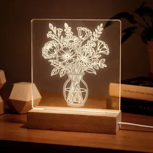 LIVEKEY Floral Theme Acrylic Photo Frame with Acrylic Panel - LED Ambient Light, Ambient Lighting Multifunctional, Soft Night Light, LED Home Decor, Room Decor, Birthday Gift for Her