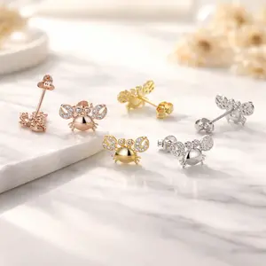 Cute Crab Stud Earrings Gold Plated Cubic Zirconia Ocean Beach Daily Wear Jewelry Accessories for Women Valentines&birthday Boujee Gifts for gf Mother's Day gift