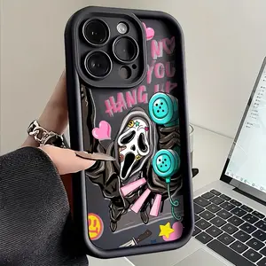 Case for iPhone 16 Pro Max 15 Plus 14 13 12 11 XS XR Skull pattern Anti-Scratch Shockproof Soft Silicone Protective Cover