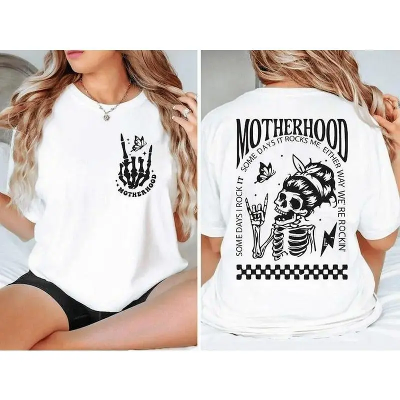Motherhood Sometimes I Rock It Sometimes It Rocks Me Graphic Sweatshirt, Unisex Mama Mom Casual Top, Rocker Mom Gift Tee, Soft Cotton Blend Crewneck, Comfortable Long Sleeve Loungewear for Mother's Day & Everyday Mom Style