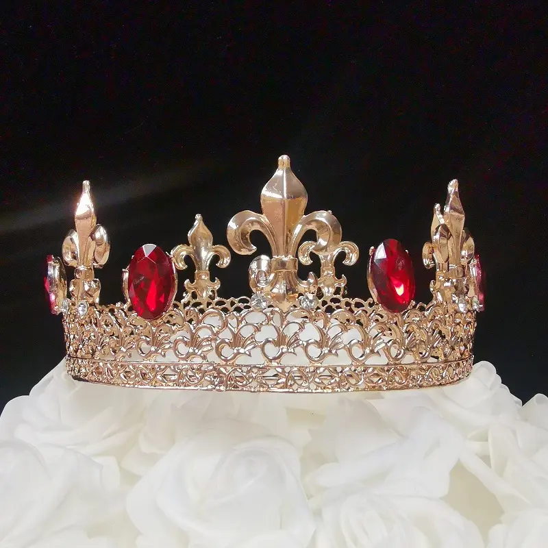 7.8 oz Fleur De Lis King Gold Crown Cake Topper - Red