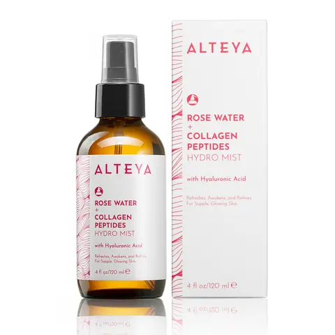 Alteya Organic Rose Flower Facial Toner with Collagen Peptides & Hyaluronic Acid - All-Skin Gentle Hydrating Mist, Skin Care for Sensitive Adults, Hydrate, Moisturize, Repairing, Plump, Soften, Reduce Redness, Enhance Elasticity
