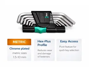 Wera 05133163001 950/9 Hex-Plus Metric L-Key Set Chrome Plated 9-piece Set