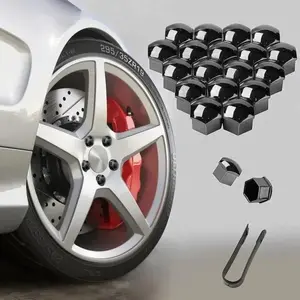 20pcs 17mm Wheel HUB Decorative Nuts Protection Plastic Shell, New Universal Wheel Stud Bolt Cover with Removal Tool, Electroplated Car Accessories