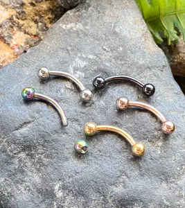 5pc Bulk Pack Five Colors Ion Plated 316L Steel Eyebrow Rings 16g Body Jewelry