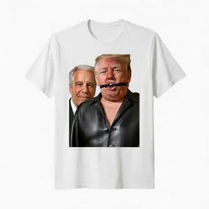 Black Trump Epstein Graphic Cotton T-Shirt Streetwear Casual Statement Print Unisex Trend Viral TikTok Styletrump and epstein tee FQJ