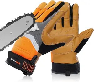 Yardmaris Chainsaw Gloves, Geninue Leather Logging Gloves, 12-Layer Saw Protection, Left Hand Back Anti-Cutting Safety Gloves