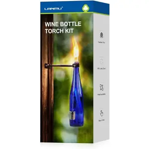 Wine Bottle Torch Kit, Outdoor Patio Wall Mount Holder with Wick, Porch Whiskey Bottle Hardware Kit, DIY Homemade Decor