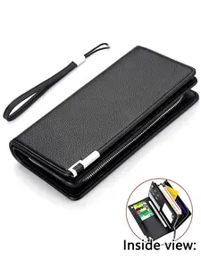 Men's Business Fashion Zipper Long Wallet, Business Style Wallet, PU Leather Multi Card Slot Card Holder, Casual Trendy Versatile High-quality Daily Phone Wallet for Men, Credit Card Holder, Zipper Wallet Design, Business Wallets