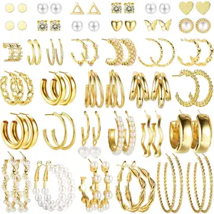 ZELORES 36 Pairs of Ladies Bohemian Earrings Set Fashion Pearl+acrylic Ring Earrings Large-capacity Girlish Gold Jewelry Gifts