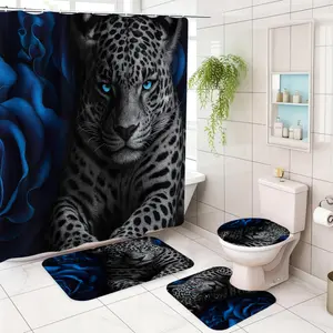 Bathroom Full Set Accessories Kit, Includes Shower Curtain, Bath Mat, Toilet Seat Cover & Hooks, Ideal Holiday Gift, Home Decor, Shower Curtain Sets
