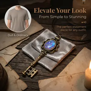 Key Shape Witch Necklace - Gothic Boho Aesthetic Alternative Style, Adjustable Length Colorful Solid Copper Antiqued Bronze Finish, Color-Shifting Fluorite Chakra Protection Amulet, Unisex Vintage Petite Pendant, Thoughtful Daily Wear Jewelry Gift, Gothic
