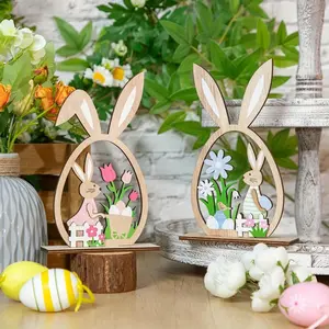 Wooden Easter Decorations, Spring Desktop Ornaments, Indoor Home Party Decoration, Rustic Wooden Holiday Display, Durable Festival Decor