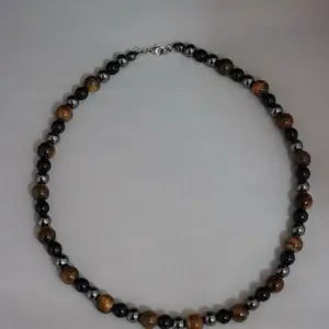 Tigers Eye Black Onyx and Hematite Crystal Necklace for Men Women Natural Stone Beads Fashion Jewelry Handcrafted with Grounding Energy Stones