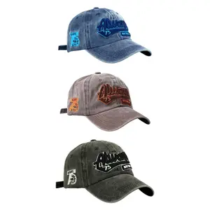 Men's Women's Letter Embroidered Denim Baseball Cap Vintage Adjustable Sun Protection Hat Ideal for Daily Outings Sports Travel and Vacation
