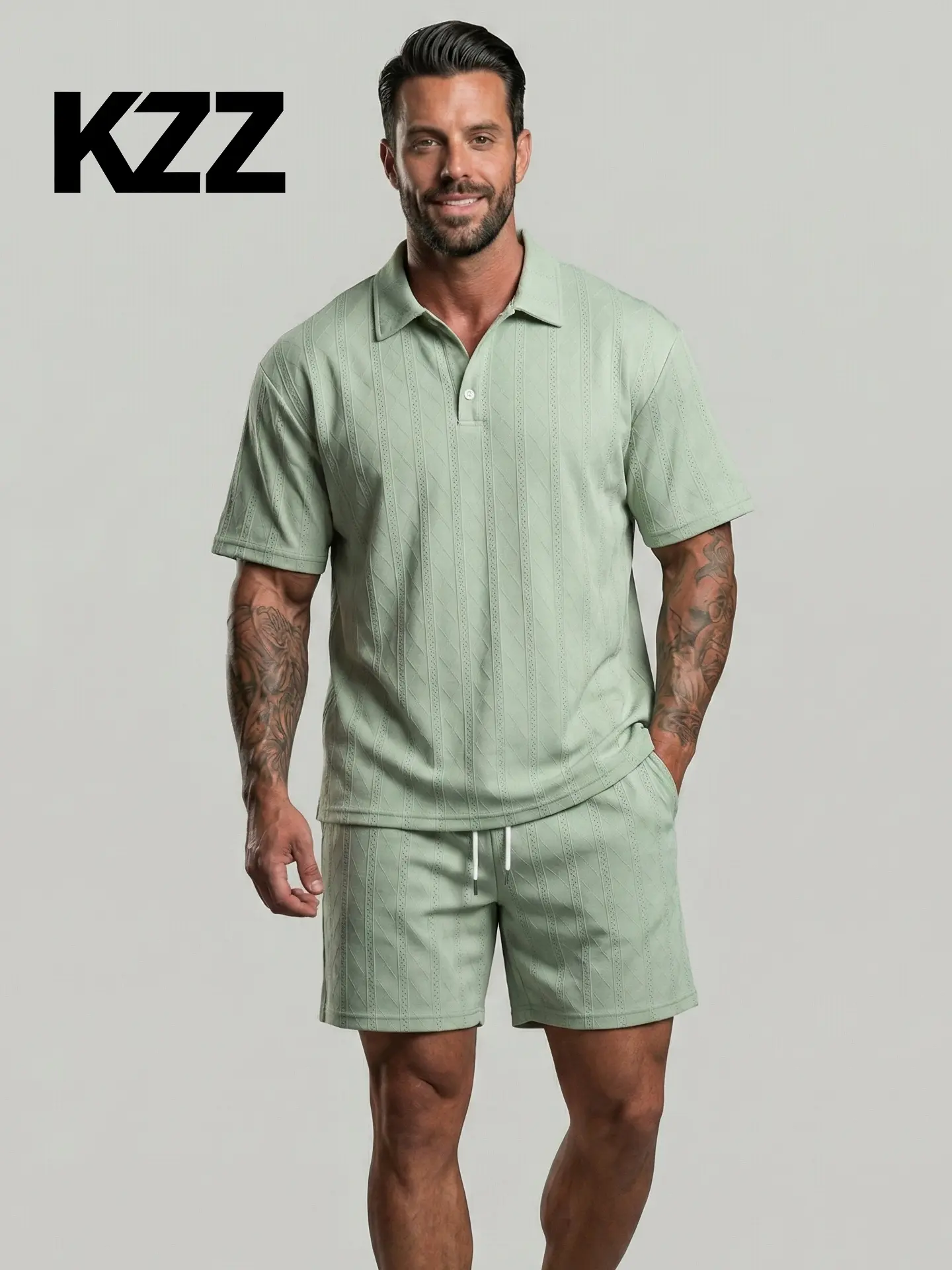 KZZ Men's 2-Piece Coordinated Costume Set - Stylish Top, Shortsleeve, Casual Fashion Set for Comfortable Summer Vacation Menswear Clothing, Two Piece Set