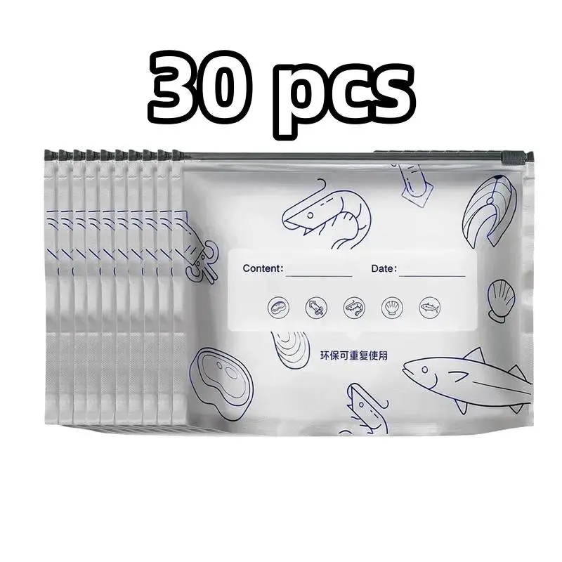 Heavy-Duty Aluminium Foil Storage Bags, 30 Pcs (10S+10M+10L) Freezer-Use Light-Blocking Stand-Up Pouches with Reusable Airtight Leakproof Seal for Sports & Outdoor Gear Organization