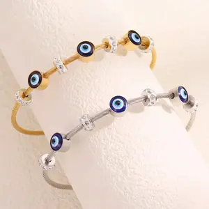 Devil's Eye Bracelets For Women Stainless Steel PVD Gold Plated Rhinestone Enamel Women Charm Bangle Waterproof Jewelry