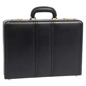 212 MAIN McKlein Coughlin Black Full Grain Oil Tanned Leather Expandable Attache Case, Men's Briefcase, Top Handle, Combination Lock, Travel Kit Essential
