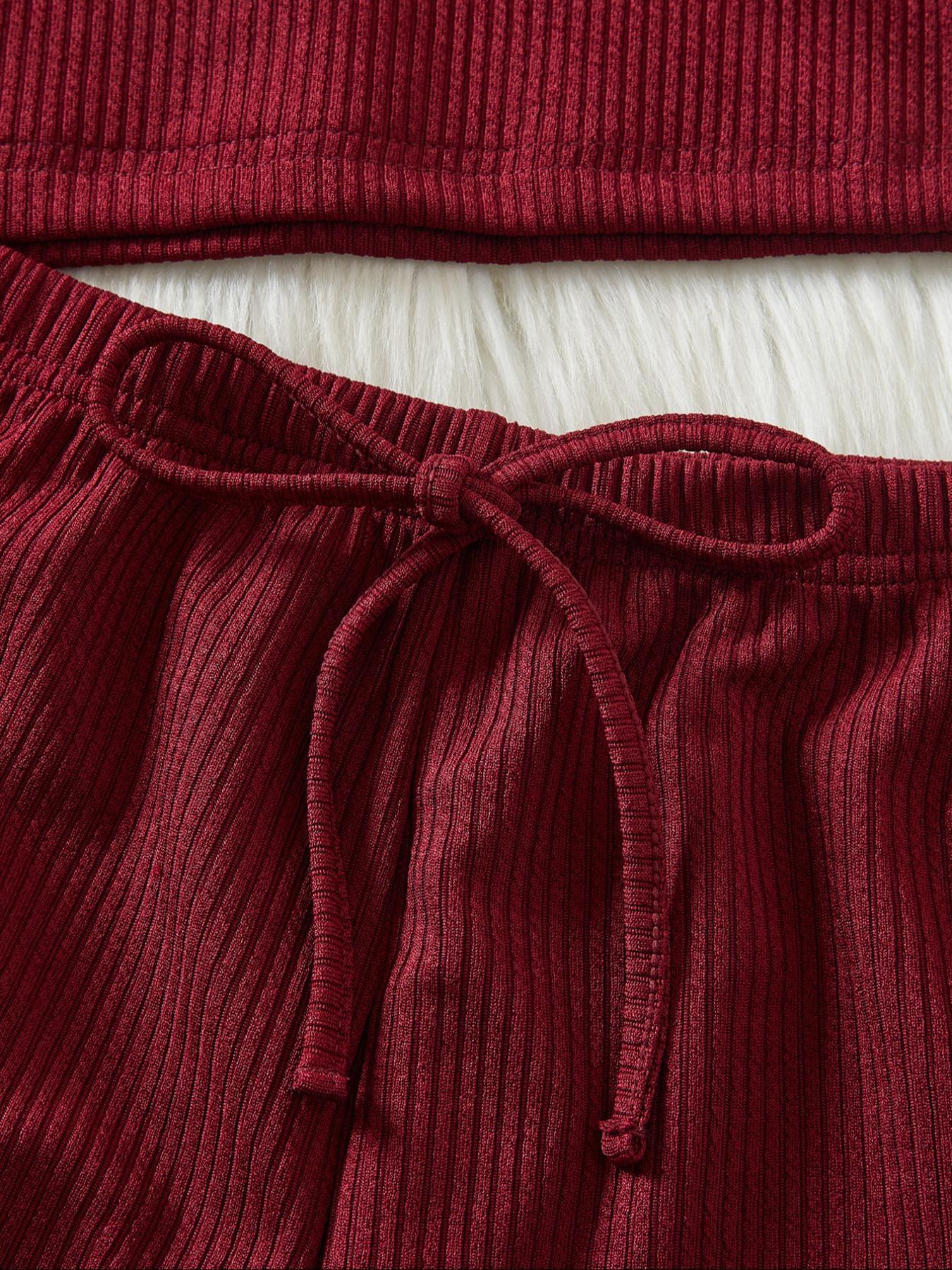 Women's Solid Ribbed Crop Top & Lace Trim Shorts Pyjama Set, Casual Comfy Strap Camisole & Shorts PJ Set, Ladies Sleepwear for All Seasons
