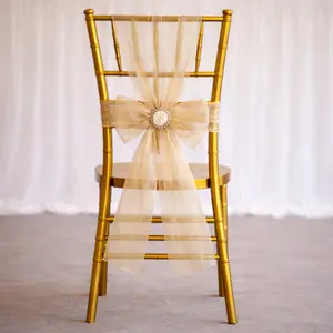 20 Pack Organza Chair Sashes 6"x108" Champagne – Reusable Sheer Wedding Chair Bows