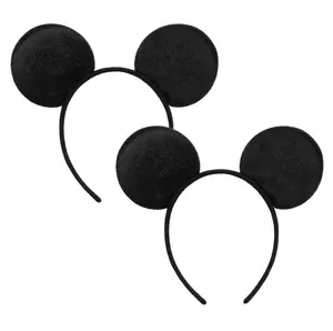 Mouse Ears Headband (Set of 2), Solid Black Ears for Boy & Girl Birthday Party, Party Favors