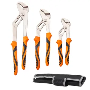 VEVOR Groove Joint Pliers Set, 3-Piece 12/10/8 inch, Limited Warranty, Orange, High Carbon Steel, Heat-Treated, Comfortable Grip, Adjustable, Portable Tool Bag