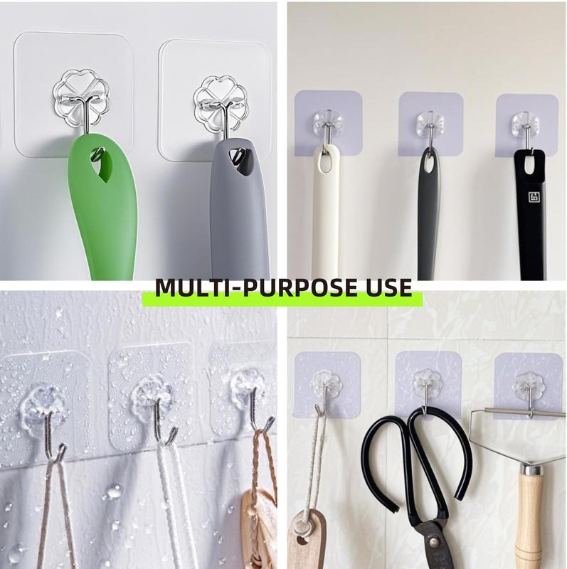 Hooks for Hanging Adhesive Wall Hook Heavy Duty Self Adhesive Utility Sticky Hooks for Keys Coat Towel Garage Bathroom Shower Outdoor Kitchen Door Waterproof Transparent 9 Pack