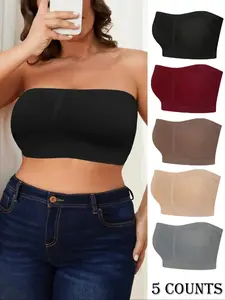 【Plus Size】 Solid Wireless Bandeau Bra, Comfortable Breathable Seamless Women's Bra for Daily Wear, Soft Stretch Tube Top,Women's Lingerie for All Seasons