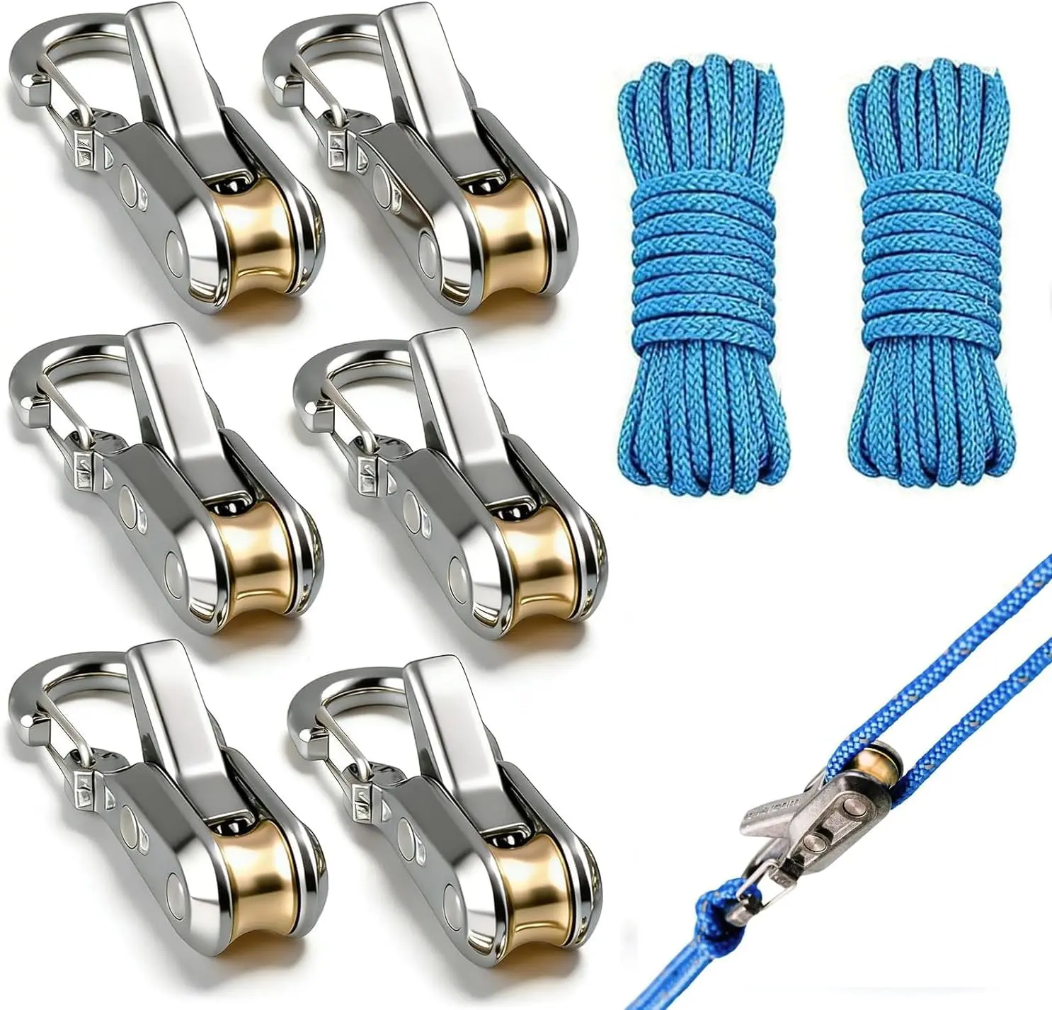 6-Pack Rope Tightener & Guyline Tensioner - Heavy Duty Retractable Paracord with Alloy Carabiner Clip, Windproof Tie Downs for Camping Tent, Tarp Setup